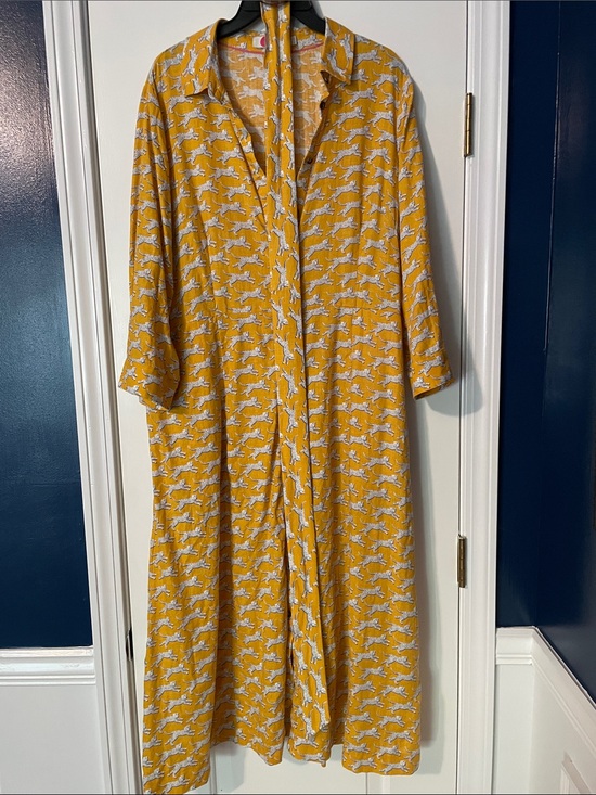 Boden Dresses & Skirts - Boden Mustard Yellow Maxi Shirt Dress with White Leopard Print